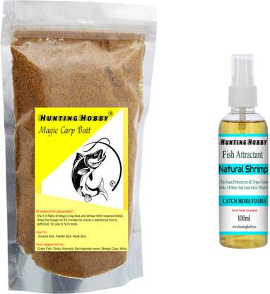 Hunting Hobby Fishing Magic Crap Bait Food (250 grams), Natural Shrimp Scent Fish Bait Oil 100ml Manual Fish Feeder