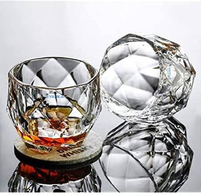 NMS TRADERS (Pack of 2) High Quality Horse Whiskey Glass Crystal Clear Stylish Design Set Of 2 Whiskey Glass For Home & Bar Glass Set (350 ml, Glass) Glass Set Whisky Glass