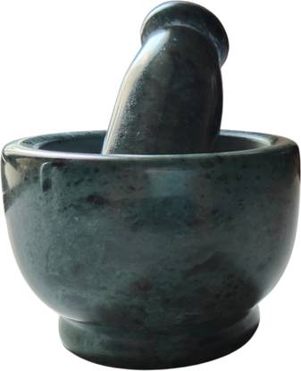 Homebia Small haman Dasta Khalbatta Mortar Pestle Set Green Finish Marble Masher