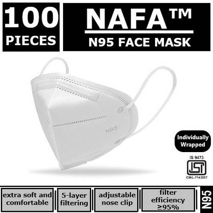NAFA N95 Face Mask - Individually Wrapped - 5 Layer & 3 Dimensional High Quality Reusable Face Mask, Anti - Pollution, Anti - Virus Breathable Face Mask N95-5L-100 Reusable, Washable, Water Resistant