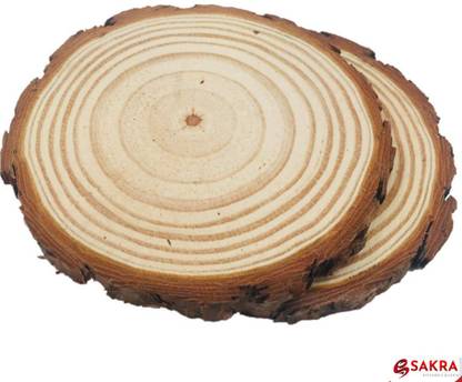 sakra Wood Round DIY Craft Wooden Log Natural Bark Coaster/Slices, 8 Inches Size - Set of 2
