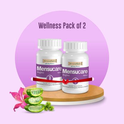 WellnessMantra Mensucare Ayurvedic Tablets | For Irregular Menstruation | Correct Hormonal Balance, Overcome PCOS/PCOD, Regularize Periods & prevent painful periods | Shatavari, Ashoka, Lodhra & 24 more herbs (60 Tablets- Pack of 2)