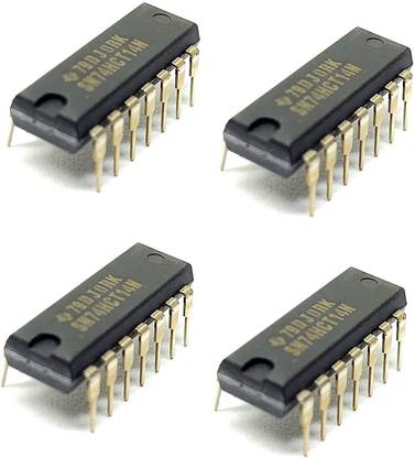 INVENTO 4Pcs 74HCT14N Inverter Gate, HCT Family, Schmitt Trigger, 6 Gate, 1 Input, 4 mA, 4.5V to 5.5V, DIP-14 Automotive Electronic Hobby Kit