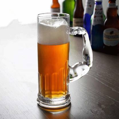 VLKMK Large Elegant Beers with Handle,Crystal Clear Glass Beer(600ml,pack of2) Glass Beer Mug