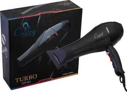 crazzy Professional Turbo CRT-202 Hair Dryer, 2 Speeds/ 3 Heat Setting, Overheating Protection, Cool Shot Function, Styling Concentrator, LED DISPLAY, Hair Dryer