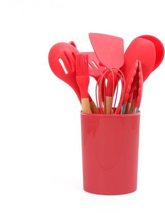 ONNDEMAND KITCHEN-UTENSILS Wooden handle silicone kitchenware Red Wooden handle silicone kitchenware ( Red) Kitchen Tool Set