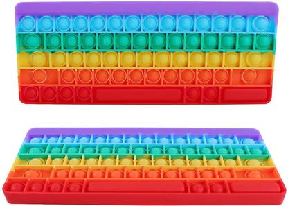 MOSCOW Keyboard Shape Pop Fidget Toys, Rainbow Decompression Sensory Push Bubble Fidget Toy Stress Relief Pop Fidget Game Toy Simple Dimple Digit for Kids Adults