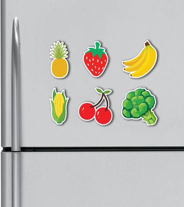 Impresion Fruits and Vegetables Combo Funky, Quirky, Funny Kitchen Decorative Item Fridge Magnet Pack of 6