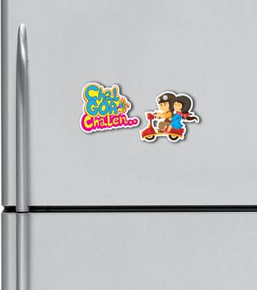 Impresion Chal goa chalen, Cute Scooter Couple Kitchen Decorative Item for Refrigerator Fridge Magnet Pack of 2