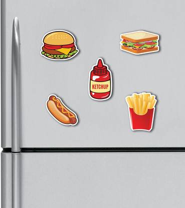 Impresion FastFood Burger, Sandwich, Ketchup, Hotdog, French Fries Fridge Magnet Pack of 5