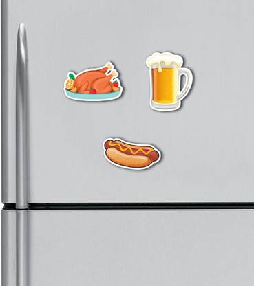 Impresion Beer, Chicken, Hotdog, Funny Design for Home Decorative Item for Refrigerator Fridge Magnet Pack of 3