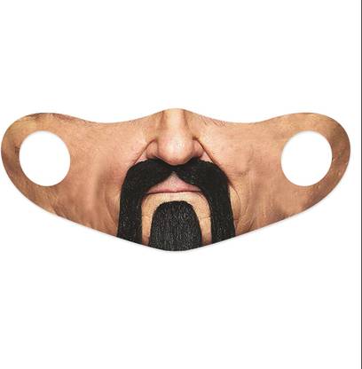 Think Design Realistic Human Face Digital Print Mask French Beard Stylish Men Washable Cloth Mask