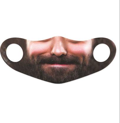 Think Design Realistic Human Face Digital Print Mask Happy Full Face Beard Men Washable Cloth Mask