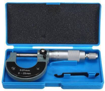 shafiq internatonal Carbide Steel Precision Micrometer Carbide Steel Precision Micrometer 0-25mm/0.001mm Outside Micrometer Screw Gauge + Storage Box + Bracket Measurement Screw Locking Clamp + Key Wrench Precision Measuring Instrument Tool to Measure Distance Between Two Sides, Outer Diameter & Depth, External Dimensions Micro Meter Vernier Ruler Micrometer Screw Gauge Micrometer Screw Gauge