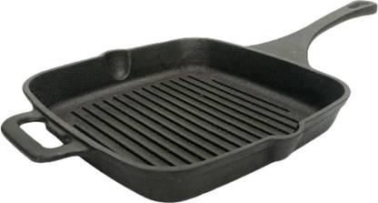 Sk Metals Pre Seasoned Cast Iron Grill Pan / Frying Pan / Cookware / Induction Friendly / Long Handle / Black 3.0 Kg (51 x 26 x 4 CM) Grill Pan 26.2 cm diameter 0.8 L capacity