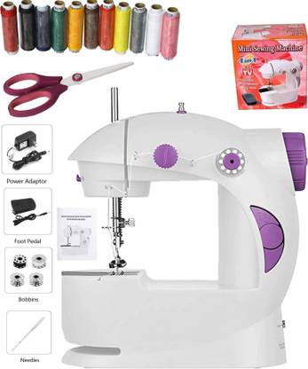 SHEENBOX Makes life easy Mini Sewing Machine for Home Tailoring use | Mini Silai Machine | 4 Bobbin Foot Pedal I 1 User Manual / Power Adopter Mini Stitching with Sewing Kit Set Sewing Box with Thread Scissors cutter All in One Sewing Accessories Sewing Kit