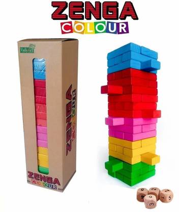 SANJARY Wooden Zenga Color Block Creativity, Challenging, Contraction, Mind Play Games Blocks Remove In Row Dice & Wooden Blocks Puzzle Games 54 pieces bricks and dices