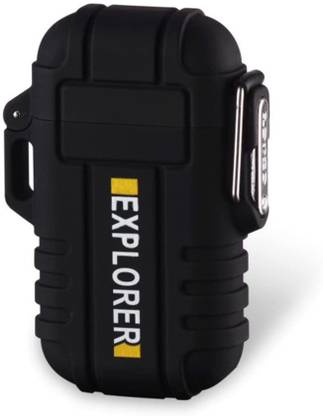 FITUP ®Black Color Flameless Double ARC Rechargeable Waterproof Pocket Size Lighter | Windproof, Alloy Resin Made EX_B Cigarette Lighter