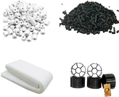 Foodie Puppies Activated Carbon, Ceramic Rings 450gm, K1 Black Bio-Filter Media 1 Liter with Sponge Aquarium Filtration Combo Undergravel Aquarium Filter