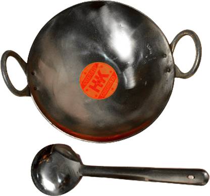 Super HK Combo of White Iron Kadhai 10 Inches Ideal for 4-5 Family Members & Kanchuli/Palta Cookware Set