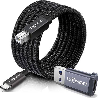Congo USB Type C Cable 1.8 m 6ft Braided Type C to USB B Printer Cable Connector | USB C to USB B 2.0 Scanner Cord Compatible with MacBook Pro iMac HP Canon Brother Epson Samsung Dell Printers etc (1.8m)