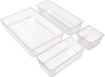Kurtzy 4 Compartments High quality clear polystyrene material Transparent Acrylic Display Tray Desk Drawer