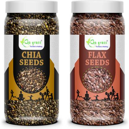 GO GRASS Chia seeds - 300 grams|Flax seeds - 300 grams | Immunity Combo | All Premium. ( 300 grams each ) (TOTAL 600 GRAMS) Chia Seeds, Brown Flax Seeds