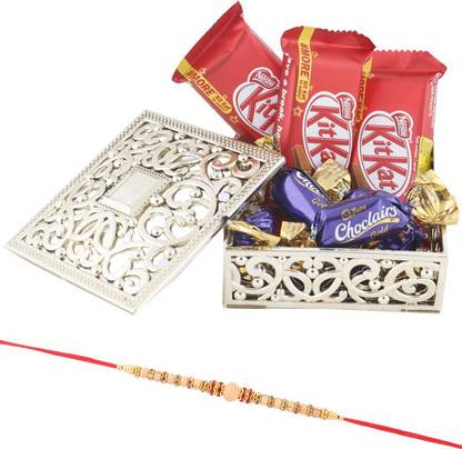 Cadbury Sweet Kitkat With Fish Rudraksha Rakhi | Designer Gift Rakhi For Brother | Premium Rakhi Gift | Rakhi Gift combo | NEW SUKHAD2121 | 999 Combo