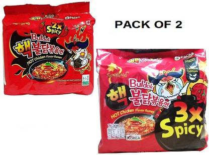 Samyang 2X Spicy Hot Chicken Flavor Ramen Fire Chicken (Buldak) Double Spicy, 5X 140 gm &3x Spicy Buldak 5X140gm (Imported ) (Combo pack)Pack of 2 Combo Combo