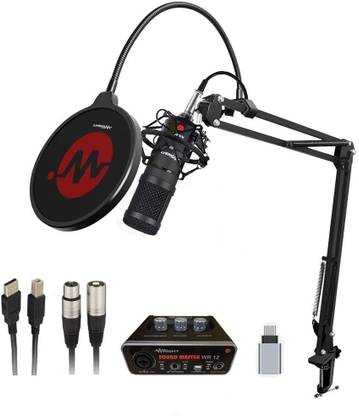 wright WR BM 800 Condenser Mic With WR12 USB Audio Interface inbuilt phantom power supply preamp soundcard and Filter bm 800 mic Condenser Microphone Stand full set kit for smartphone laptop and desktop perfect for podcast gaming studio mic singing and recording Full-Set