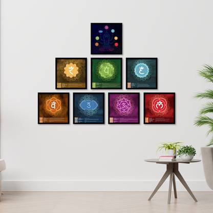 Ritwika's Set Of 8 Abstract Wall Arts Of LAM-VAM-RAM-YAM-HAM-AUM-OM Beej Mantra Paintings | Perfect For Home, Office Or Café Décor Digital Reprint 13.5 inch x 13.5 inch Painting