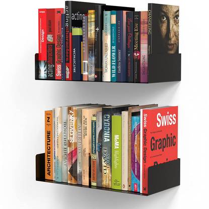 APPUCOCO Heavy Duty Wall Mount Metal U Shape Shelf Book CD DVD Storage Display Bookcase Black Set of 2 (Black) Iron Wall Shelf