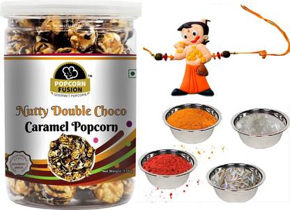 Popcorn Fusion Nutty Double Chocolate Caramel Popcorn with Designer Chota Bheem Rakhi Combo