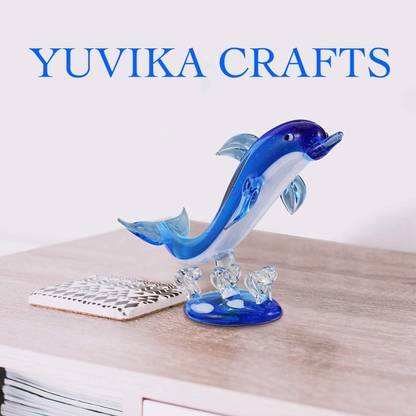 YUVIKA CRAFTS BEAUTIFUL Glass Dolphin Figurines Animal Sculpture Statue Paperweight Blue Glass Dolphin Glass Blown Sea Animal Figurine Tabletop Ornament Decorative Showpiece Centerpiece Decorative Showpiece  -  15 cm