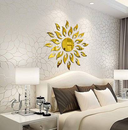 Mirror Sticker 45 cm Sun golden 3d wall stickers Self Adhesive Sticker
