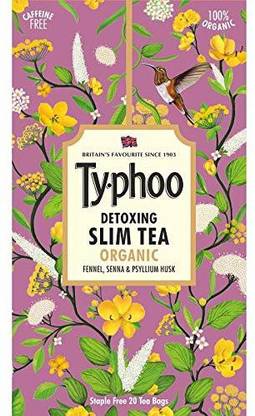 typhoo Detoxing Organic Slim Tea Bags caffeine Free (20 Tea Bags) with flavor of Fennel, Senna and Psyllium Husk Fennel Herbal Infusion Tea Bags Box