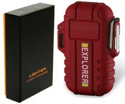 FITUP ® Red Color Flameless Double ARC Rechargeable Waterproof Pocket Size Lighter | Windproof, Alloy Resin Made Ex_R Cigarette Lighter