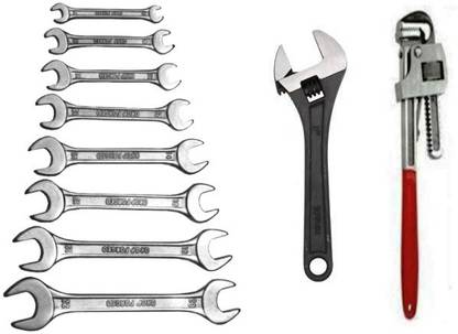 DHATRI TOOLS 8 PCS DOE SPANNER SET,8 INCH ADJUSTABLE,14 INCH PIPE WRENCH Double Sided Open End Wrench