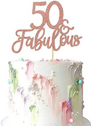 ZYOZI Pack Rose Gold Glitter 50 & Fabulous Cake Toppers Number 50 Fifty Cake Picks 5Oth Birthday Wedding Anniversary Party Cake Decorations Supplies Edible Cake Topper