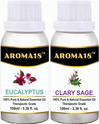 Aroma18 Eucalyptus Oil and Clary Sage Essential Oil Combo Pack of 2 x 100 ml
