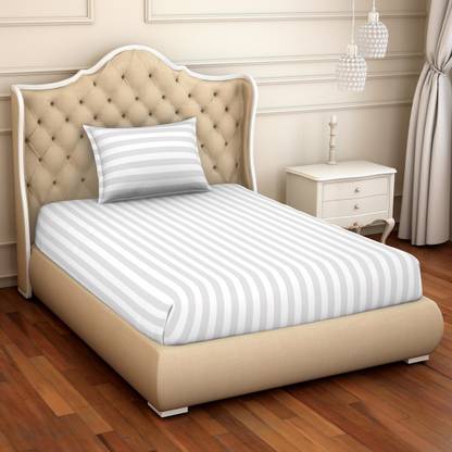 SPACES 210 TC Cotton Single Striped Flat Bedsheet