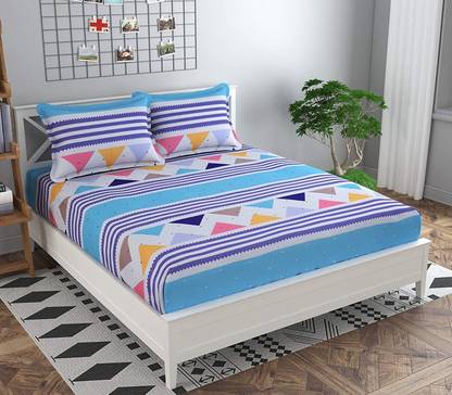 Dahlia 200 TC Polycotton Double Printed Fitted (Elastic) Bedsheet