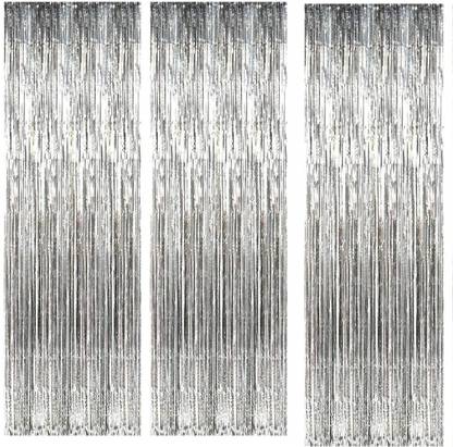 THE RPM HUB MPK Perfect Party Products Metallic Foil Curtains for Birthday Decoration/Metallic Curtains for Anniversary, Graduation, Retirement, Baby Shower Décor (Silver, Pack of 3)