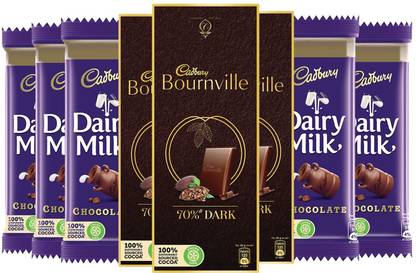 Cadbury Bournville 70% Dark Chocolate 80g (Pack of 3) + Dairy Milk Maha Pack 50g (Pack of 5) Bars