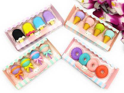 Preili's Softy Ice Cream Eraser Donut , Lollipop Eraser Return Gift Non-Toxic Eraser