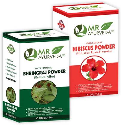MR Ayurveda Bhringraj Powder and Hibiscus Powder - Combo Set of 2