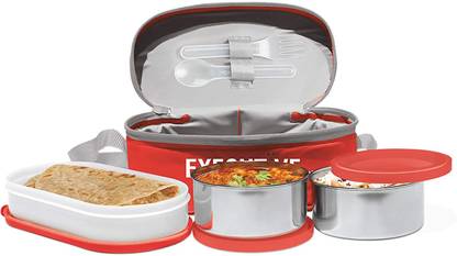 MILTON Executive Plastic Lunch Box, 260ml, Red 3 Containers Lunch Box