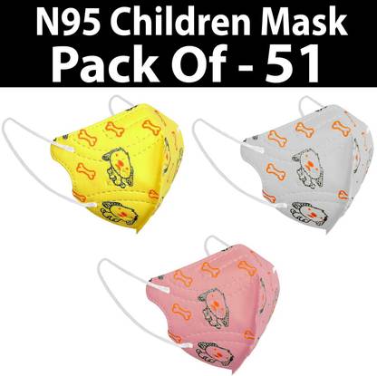 LeSafe 51 pis Kids N95 Face Mask MULTICOLOR Washable Reusable With 4 Layer For Children Up to 14 Years V-NOX. WITHOUT NOSE PIN