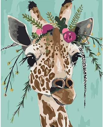 HASTHIP Paint by Numbers for Adults, DIY Painting Paint by Numbers Kits on Canvas Without Frame for Children, Colorful Giraffe Canvas 15.7 inch x 19.7 inch Painting