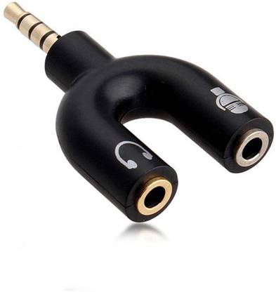 eRise Black 3.5mm Jack Headphone Mic Audio U Shape Splitter 1 Male to 2 Female with Separate Headset / Microphone Adapter, Dual Headphone Jack for Laptops, Mobiles, Tablets and Speakers Phone Converter